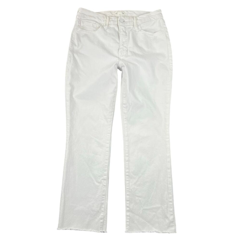 Good American Good Legs Cropped Straight Leg Jeans Raw Hem White Denim 10/30